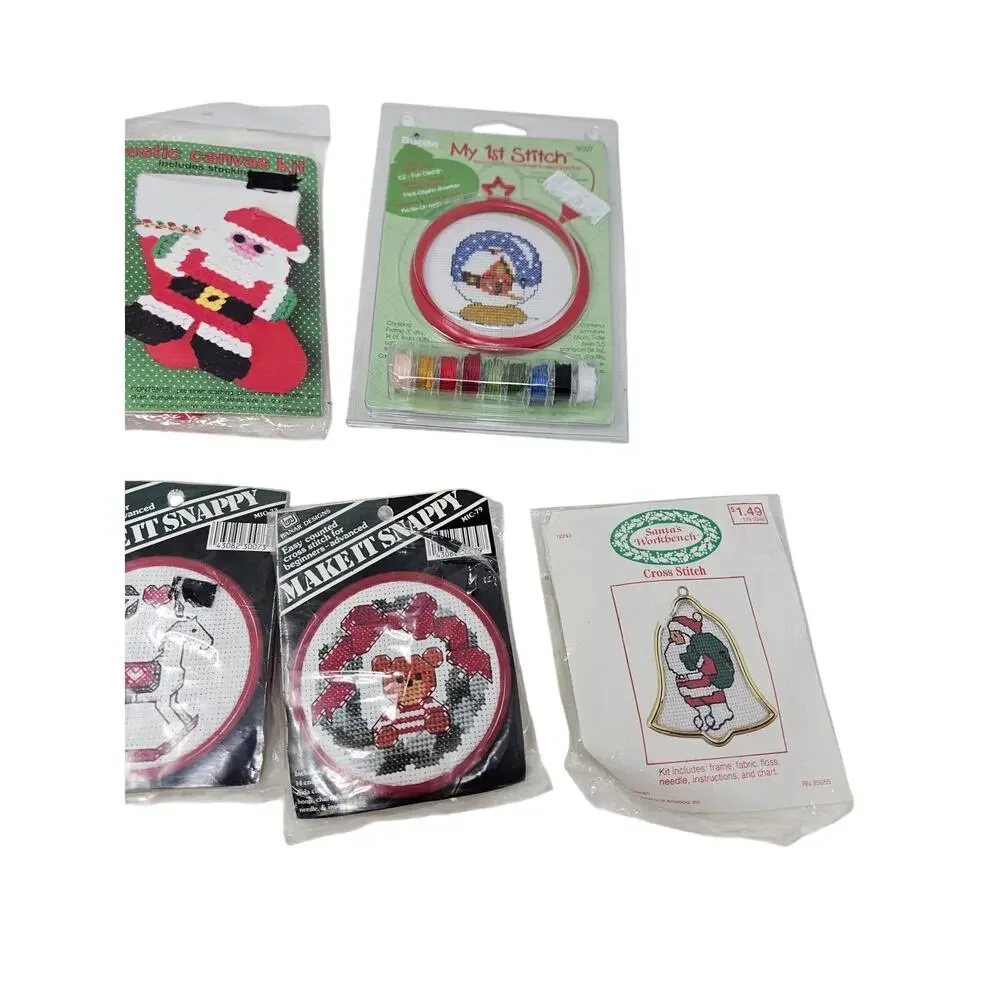 Lot of 7 Vintage 90s Cross Stitch Ornament Kits Santa Christmas Craft Farmhouse